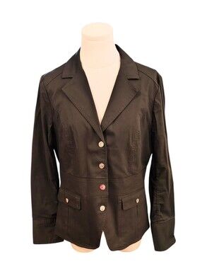 White House Black Market Green Military Moto Blazer With Gold Buttons Size 12